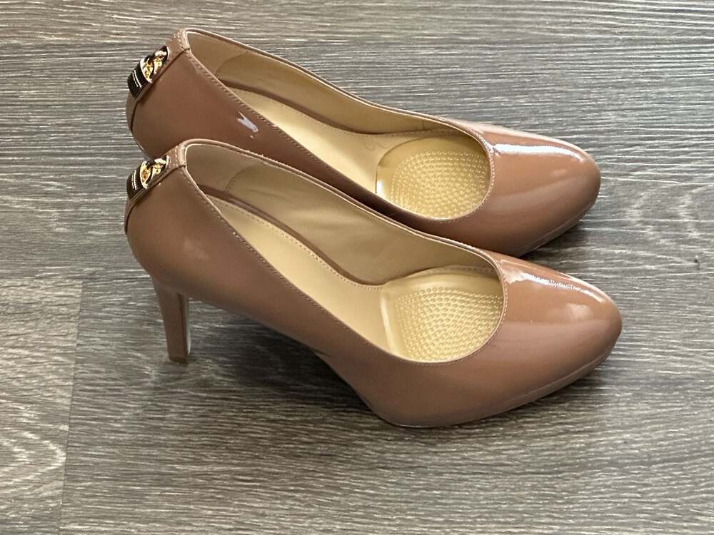MICHAEL Michael Kors Hamilton Nude Patent Leather Padlock Pumps